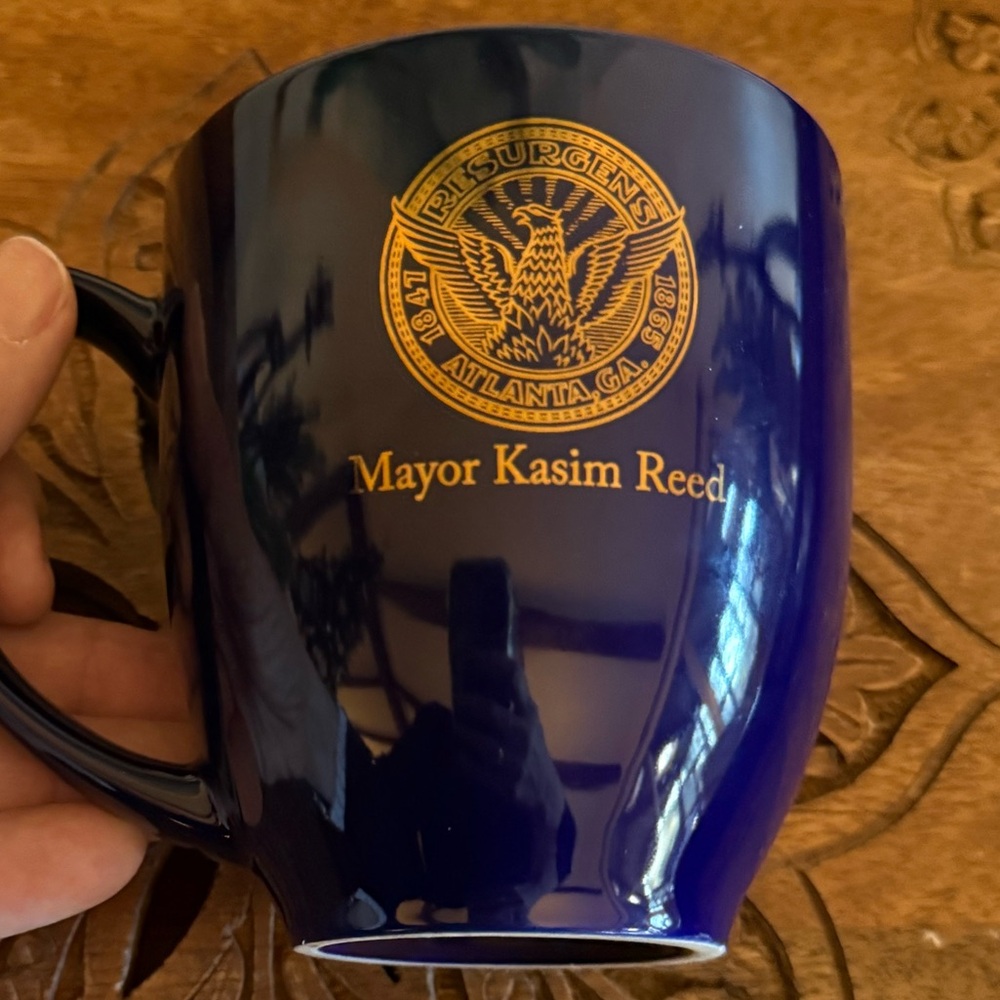 Blue Ceramic Mug w/ Atlanta Mayor Kasim Reed’s Name & Atlanta Seal in Gold